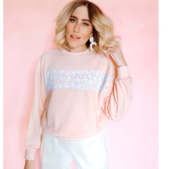 Dazey LA Leopard Stripe Softie Rose Crop Crew Sweatshirt Large - Picture 9 of 9